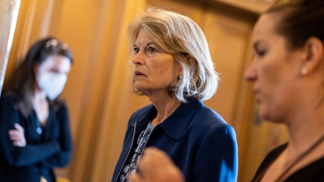 Sen. Lisa Murkowski (R-AK) walks to the Senate Chambers for a series of votes in the U.S. Capitol Building on May 11, 2022 in Washington, DC.