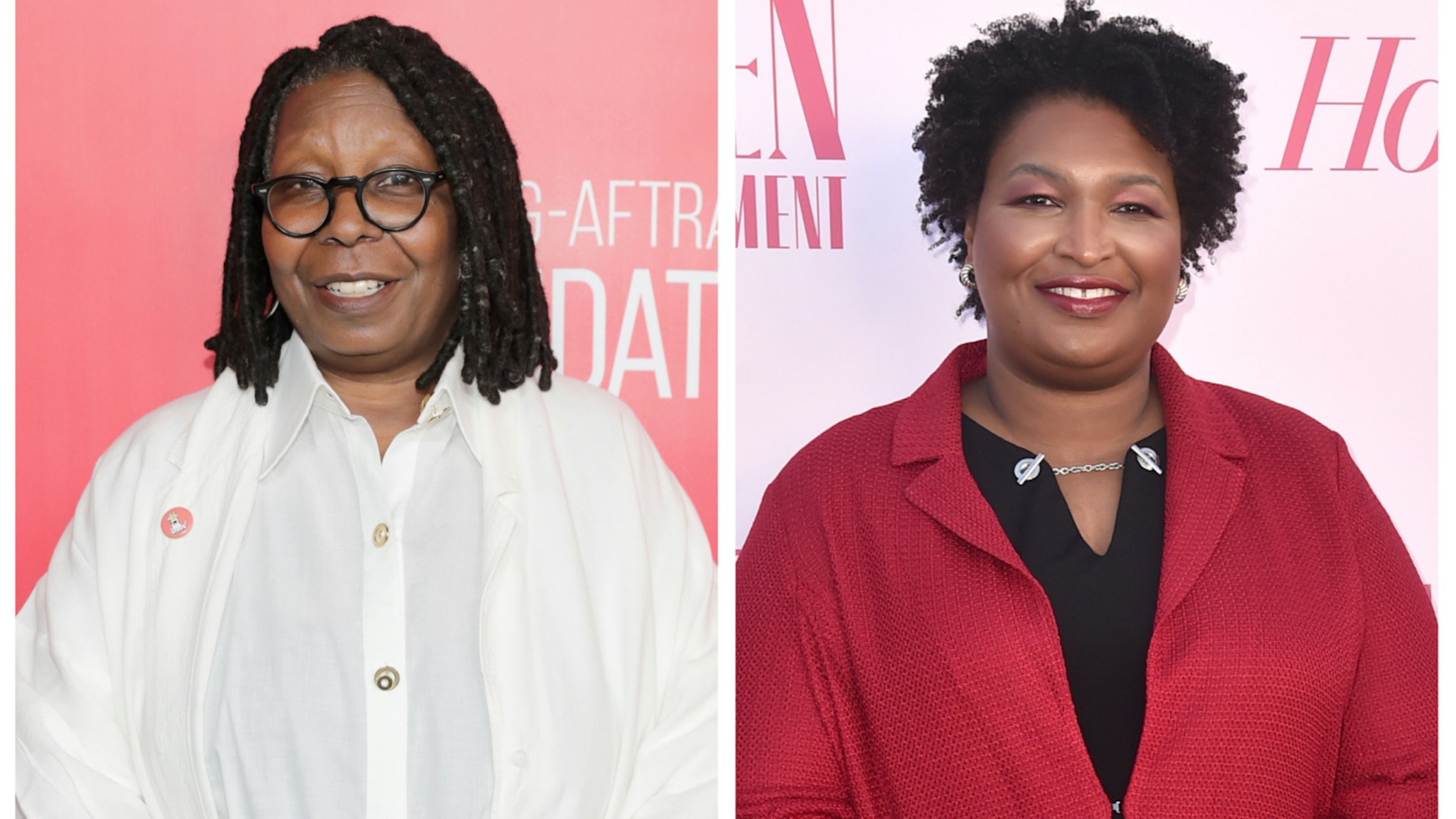 Actress Whoopi Goldberg attends the grand opening Of SAG-AFTRA Foundation's Robin Williams Center on October 5, 2016 in New York City. Politician Stacey Abrams attends The Hollywood Reporter's Power 100 Women in Entertainment at Milk Studios on December 11, 2019 in Hollywood, California.