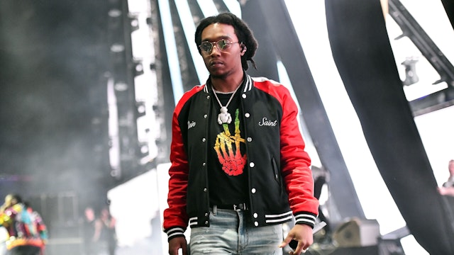 Rapper Takeoff of the hip hip group Migos performs on the Sahara stage during week 1, day 3 of the Coachella Valley Music and Arts Festival on April 15, 2018 in Indio, California.
