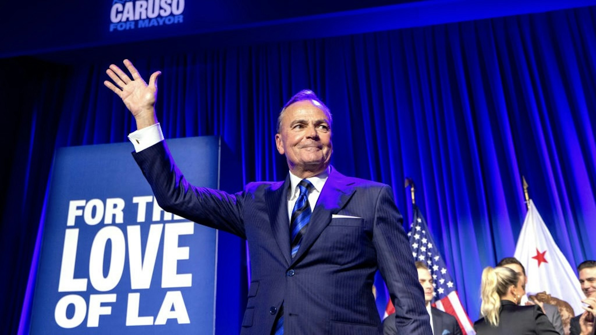 Los Angeles Mayoral Candidate Rick Caruso Holds Election Night Party LOS ANGELES, CA - NOVEMBER 08: Los Angeles mayoral candidate Rick Caruso arrives for an election night party on November 8, 2022 in Los Angeles, California. Caruso is in a tight race against U.S. Rep. Karen Bass (D-CA). (Photo by David McNew/Getty Images) David McNew / Stringer