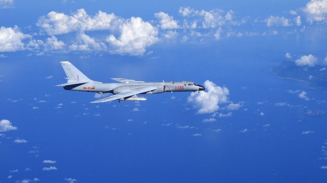 #CHINA-AIR FORCE-WEST PECIFIC-DRILL (CN*) GUANGZHOU, Sept. 13, 2016 -- A Chinese Air Force H-6K bomber flies to the West Pacific, via the Bashi Strait, for a routine combat simulation drill, Sept. 12, 2016. The Chinese Air Force on Monday sent multiple aircraft models, including H-6K bombers, Su-30 fighters, and air tankers, for the drill. The fleet conducted reconnaissance and early warning, sea surface cruising, inflight refueling, and achieved all the drill's targets. (Xinhua/Guo Wei via Getty Images) Xinhua News Agency / Contributor Xinhua/Guo Wei/ Xinhua News Agency / Contributor via Getty Images