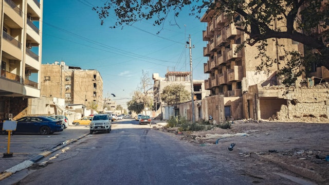 Mobile device photo of an old street called Rasafi street in Baghdad city. Baghdad is the capital of Iraq and the second-largest city in the Arab world