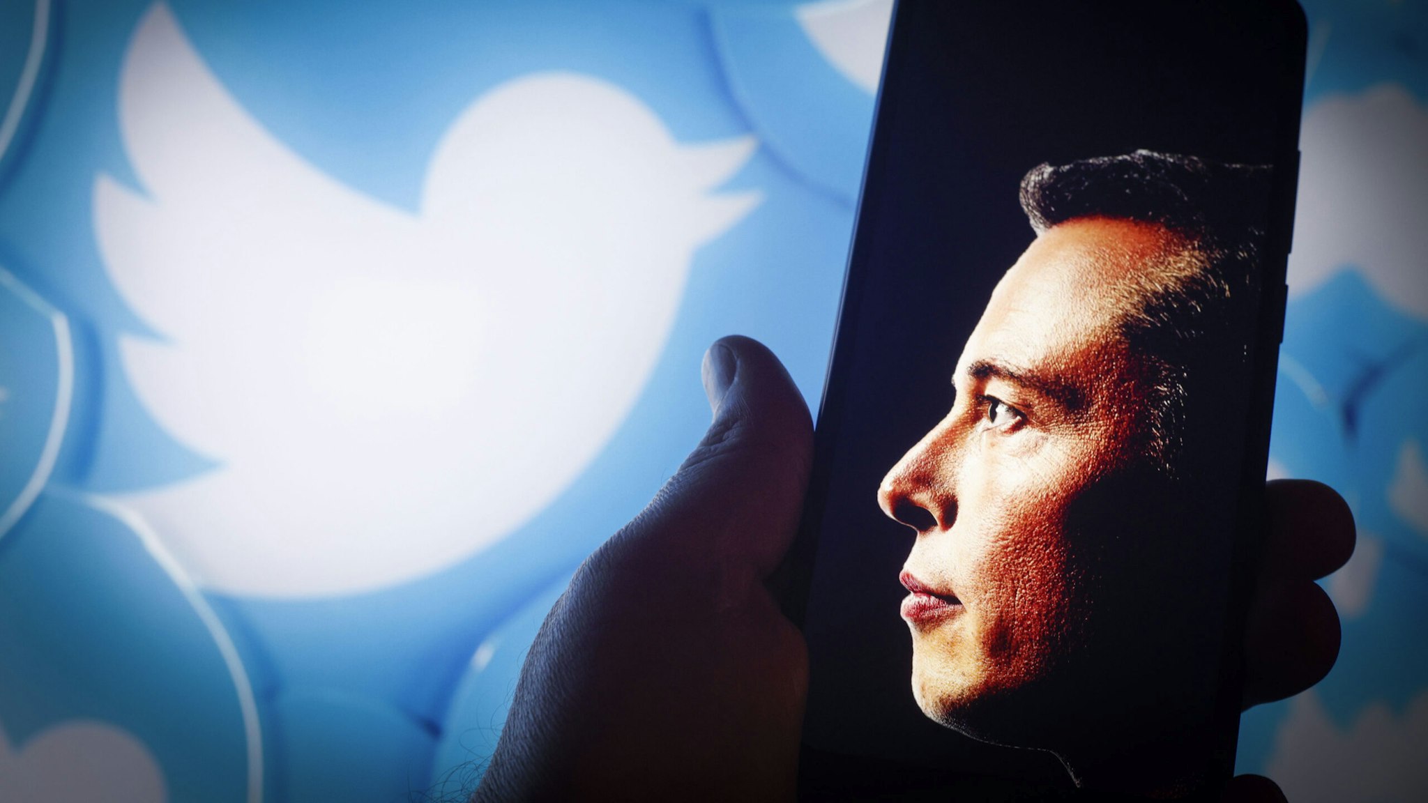 Elon Musk along with the Twitter logo is seen in this illustration photo in Warsaw, Poland on 12 November, 2022. The option to sign up for Twitters new verification service for $7.99 has disappeared from the iOS app after users were abusing it to impersonate brands and famous people.