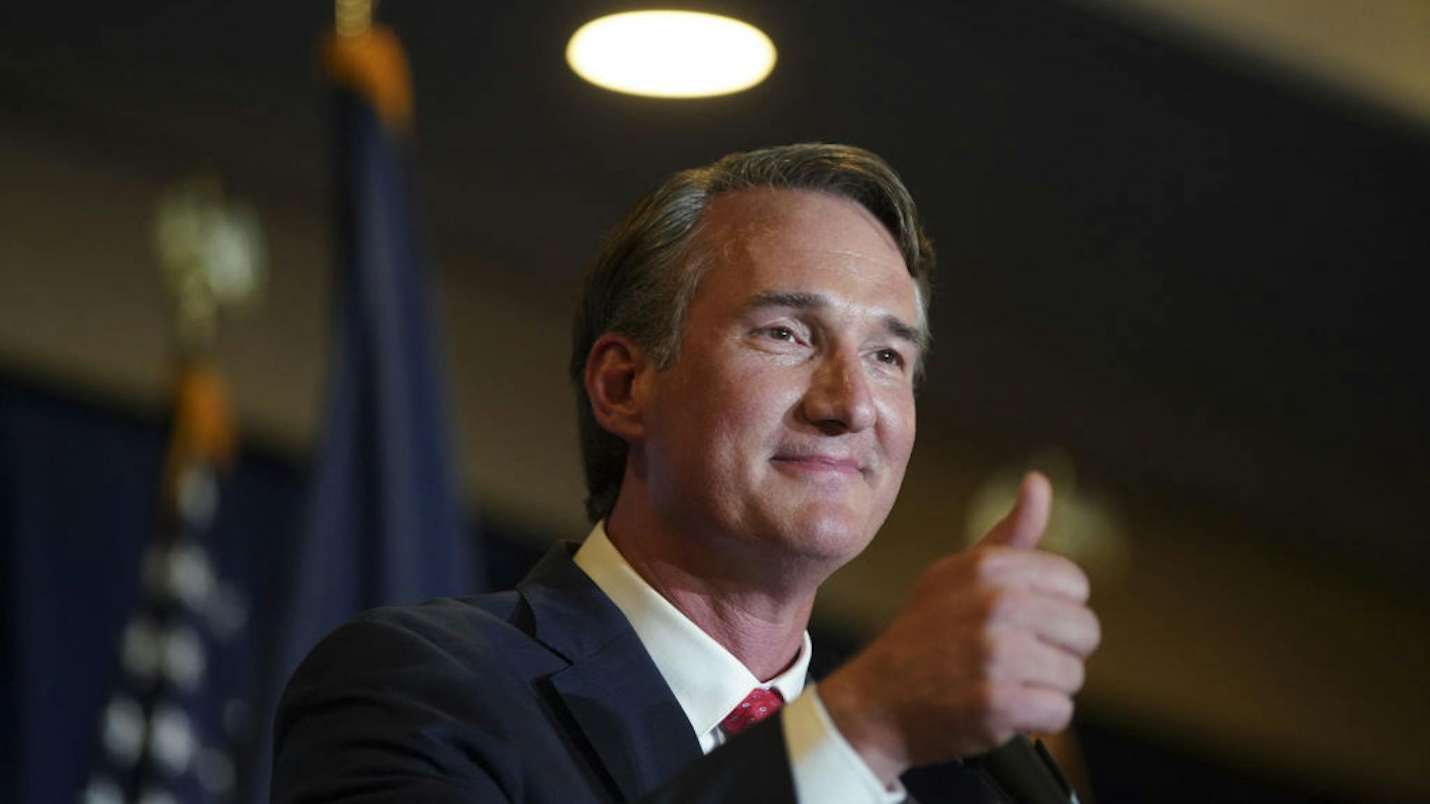 Virginia Republican Gubernatorial Candidate Glenn Youngkin Holds Election Night Rally Glenn Youngkin, governor-elect of Virginia, gives a thumbs-up after speaking during an election night event in Chantilly, Virginia, U.S., on Wednesday, Nov. 3, 2021. Youngkin defeated Democrat Terry McAuliffe in Virginia's closely watched governor's race, dealing a blow to President Biden and Democrats' hopes to keep control of Congress in next year's elections.