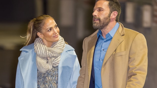 LOS ANGELES, CA - DECEMBER 15: Jennifer Lopez and Ben Affleck are seen at "Jimmy Kimmel Live" on December 15, 2021 in Los Angeles, California. (Photo by RB/Bauer-Griffin/GC Images)