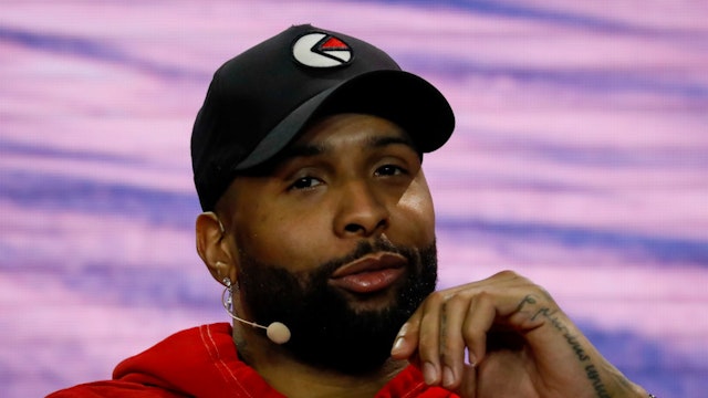 Odell Beckham Jr, professional athlete, listens during the Bitcoin 2022 conference in Miami, Florida, U.S., on Thursday, April 7, 2022. The Bitcoin 2022 four-day conference is touted by organizers as "the biggest Bitcoin event in the world." Photographer: Eva Marie Uzcategui/Bloomberg via Getty Images