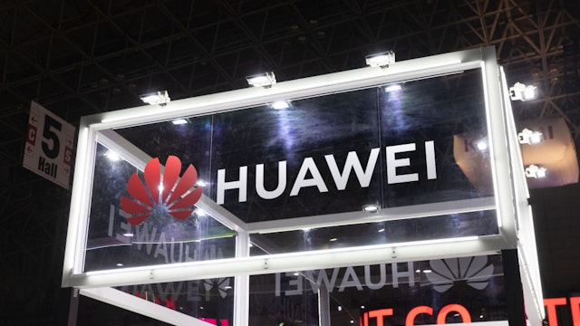 CHIBA, JAPAN - 2022/09/17: Booth of Chinese communications technology company Huawei at Tokyo Game Show 2022. After a two years break forced by the Covid-19 pandemic, the Tokyo Game Show returned to Makuhari Messe in Chiba, Japan.