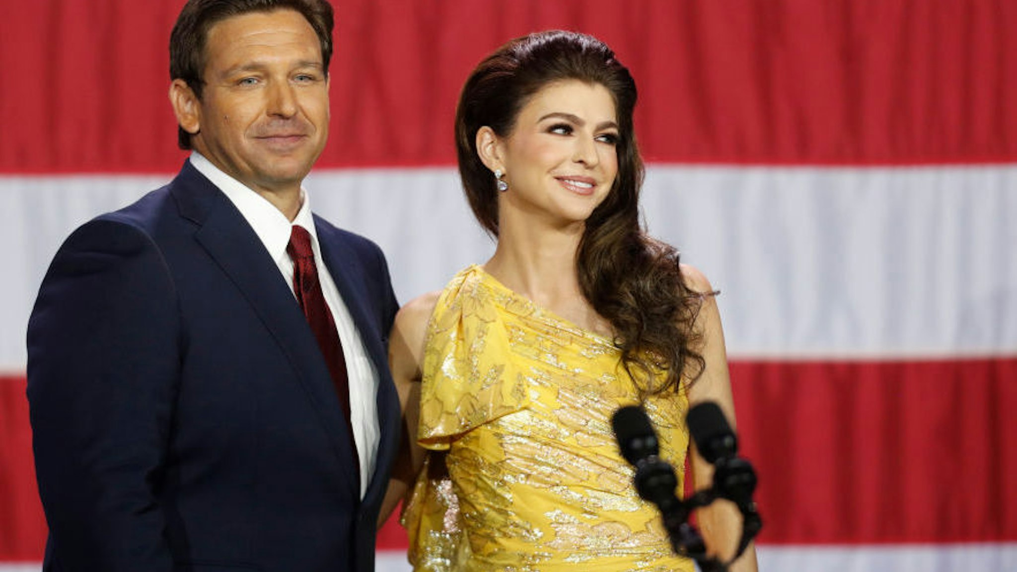 Florida Gov. Ron DeSantis and his wife Casey DeSantis celebrate his victory over Democratic gubernatorial candidate Rep. Charlie Crist during an election night watch party at the Tampa Convention Center on November 8, 2022 in Tampa, Florida.