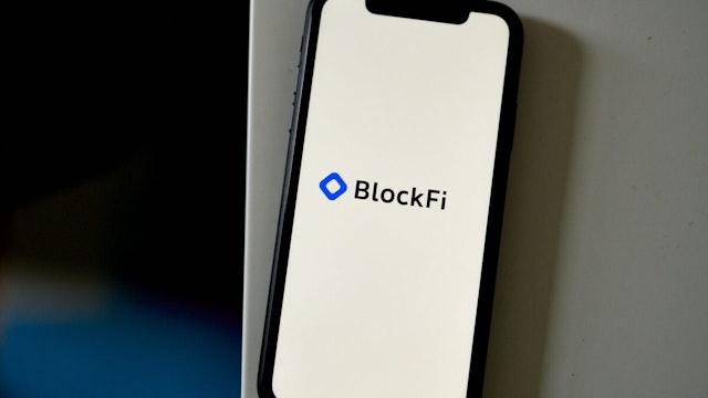 The BlockFi logo on a smartphone arranged in the Brooklyn borough of New York, US, on Thursday, Nov. 17, 2022. Cryptocurrency lender BlockFi Inc. is preparing to file for bankruptcy within days, according to people with knowledge of the Gabby Jones/Bloomberg via Getty Images