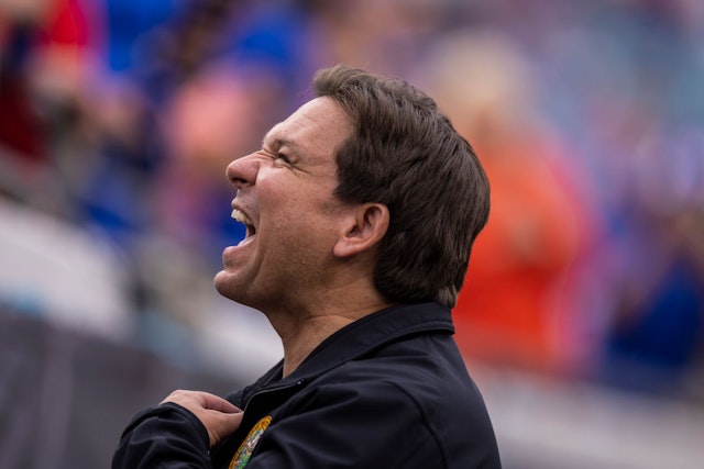 JACKSONVILLE, FLORIDA - OCTOBER 29: Florida Governor Ron DeSantis looks on before the start of a game between the Georgia Bulldogs and the Florida Gators at TIAA Bank Field on October 29, 2022 in Jacksonville, Florida. (Photo by James Gilbert/Getty Images)