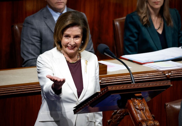WASHINGTON, DC - NOVEMBER 17: U.S. Speaker of the House Nancy Pelosi (D-CA) delivers remarks from the House Chambers of the U.S. Capitol Building on November 17, 2022 in Washington, DC. Pelosi spoke on the future of her leadership plans in the House of Representatives.