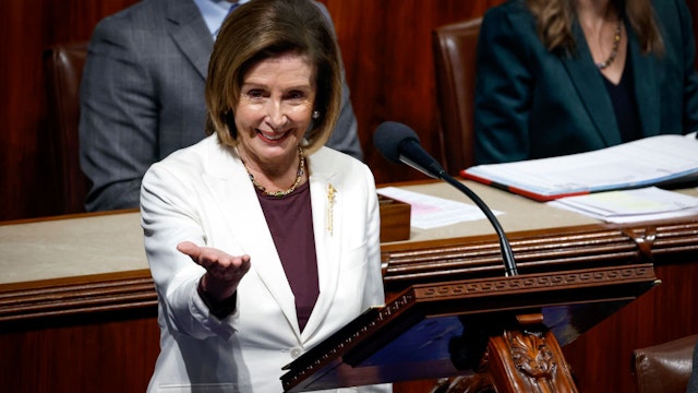 WASHINGTON, DC - NOVEMBER 17: U.S. Speaker of the House Nancy Pelosi (D-CA) delivers remarks from the House Chambers of the U.S. Capitol Building on November 17, 2022 in Washington, DC. Pelosi spoke on the future of her leadership plans in the House of Representatives.