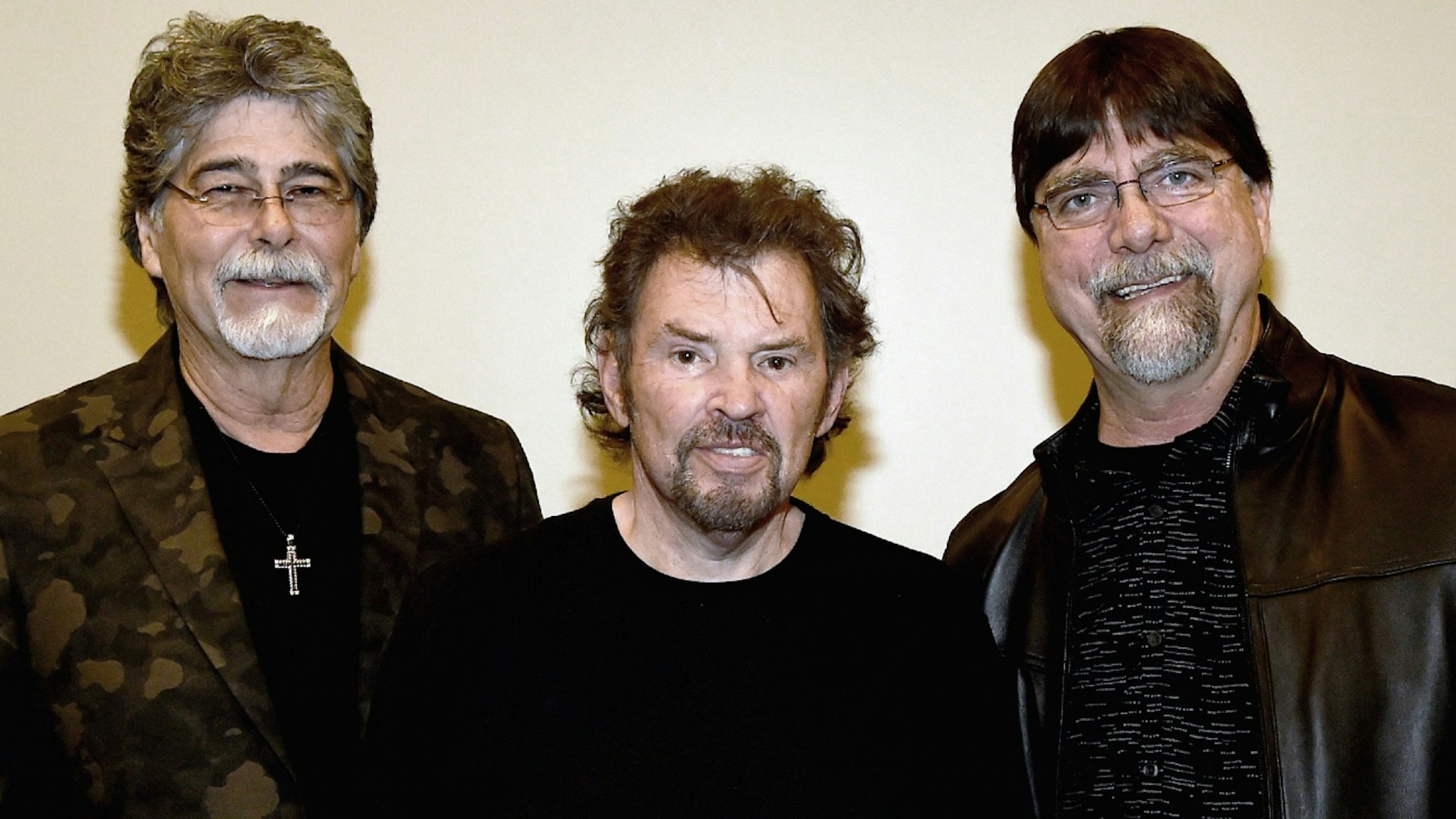 Alabama's Randy Owen, Jeff Cook and Teddy Gentry backstage during The Country Music Hall of Fame and Museum Presents an Interview with Alabama at The Country Music Hall of Fame and Museum in The CMA Theater on November 5, 2016 in Nashville, Tennessee.