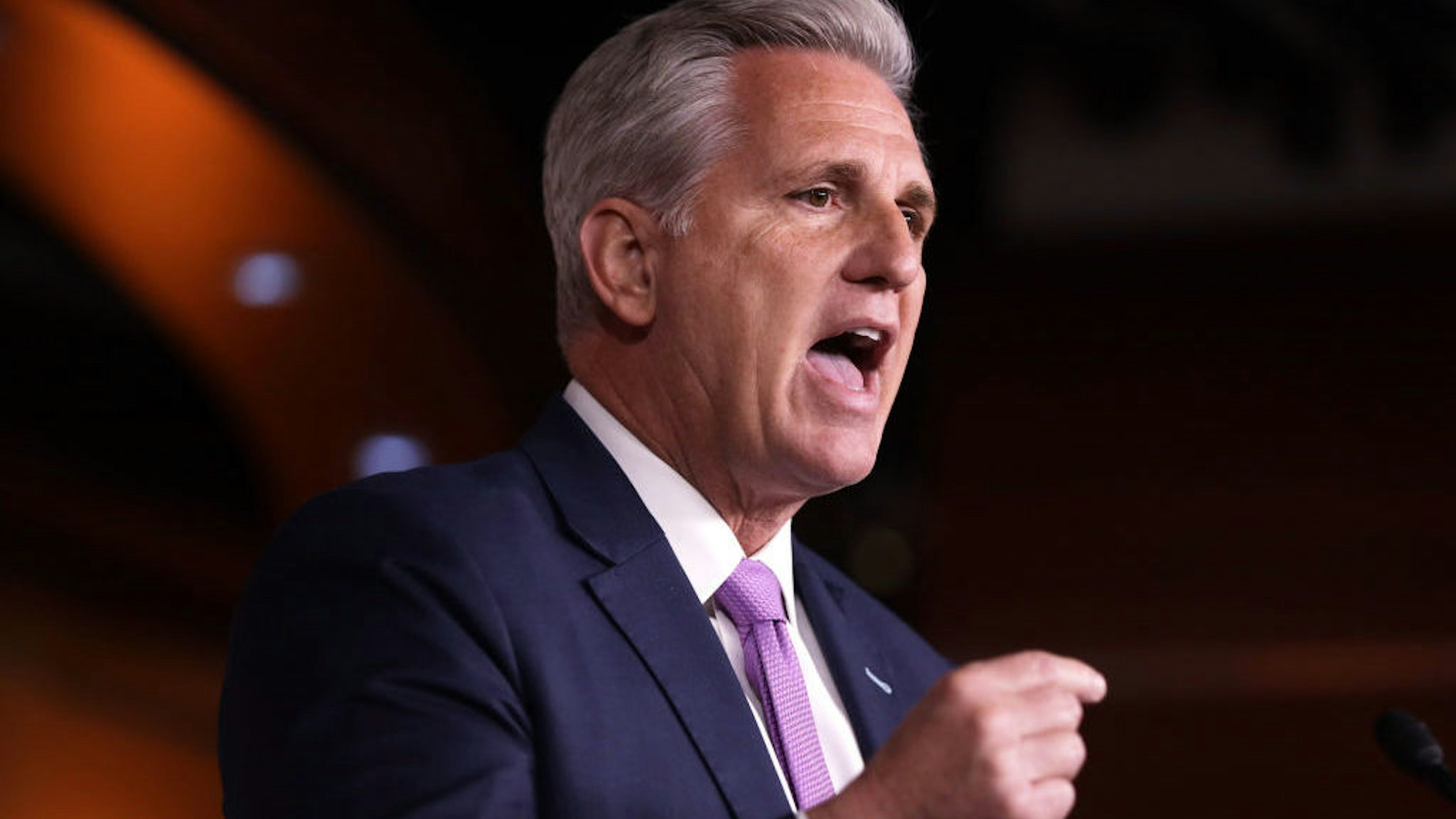 WASHINGTON, DC - DECEMBER 05: U.S. House Minority Leader Rep. Kevin McCarthy (R-CA) speaks during his weekly news conference December 5, 2019 on Capitol Hill in Washington, DC. McCarthy discussed the impeachment inquiry against President Donald Trump. (Photo by Alex Wong/Getty Images)