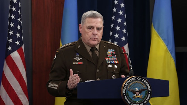 ARLINGTON, VIRGINIA - NOVEMBER 16: Chairman of the Joint Chiefs of Staff Gen. Mark Milley speaks during a press briefing after a virtual Ukraine Defense Contact Group meeting at the Pentagon on November 16, 2022 in Arlington, Virginia. The Ukraine Defense Contact Group met again to discuss aiding for Ukraine amid Russia’s invasion. (Photo by Alex Wong/Getty Images)