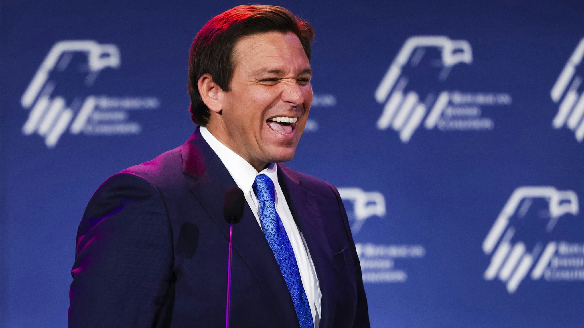 Republican Florida Governor Ron DeSantis smiles to supporters at the Republican Jewish Coalition Annual Leadership Meeting in Las Vegas, Nevada, on November 19, 2022.