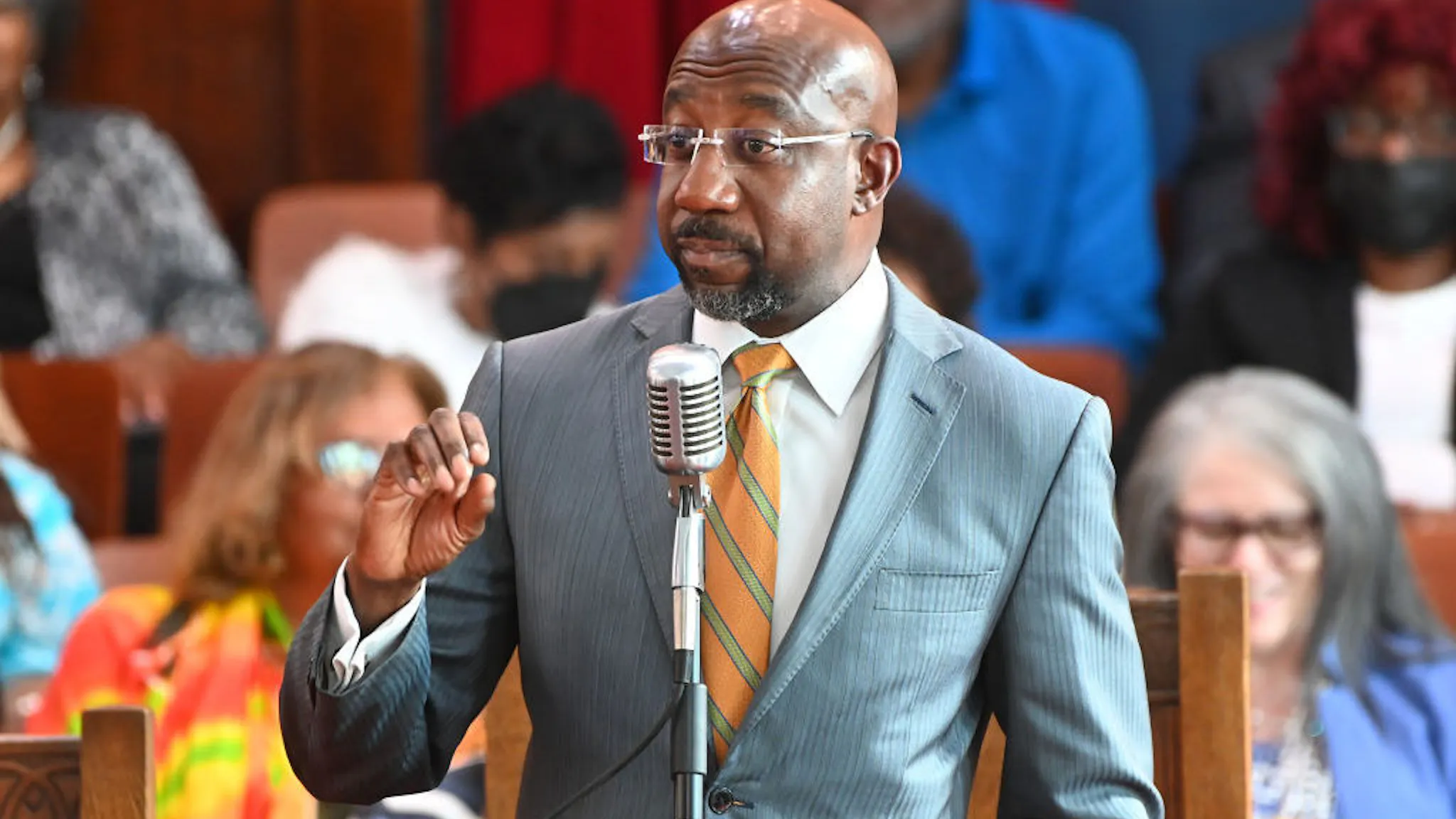 Raphael Warnock ATLANTA, GEORGIA - SEPTEMBER 11: U.S. Senator Rev. Raphael Warnock (D-GA) speaks onstage during the 95th Birthday Celebration For Dr. Christine King Farris at Ebenezer Baptist Church on September 11, 2022 in Atlanta, Georgia. (Photo by Paras Griffin/Getty Images)