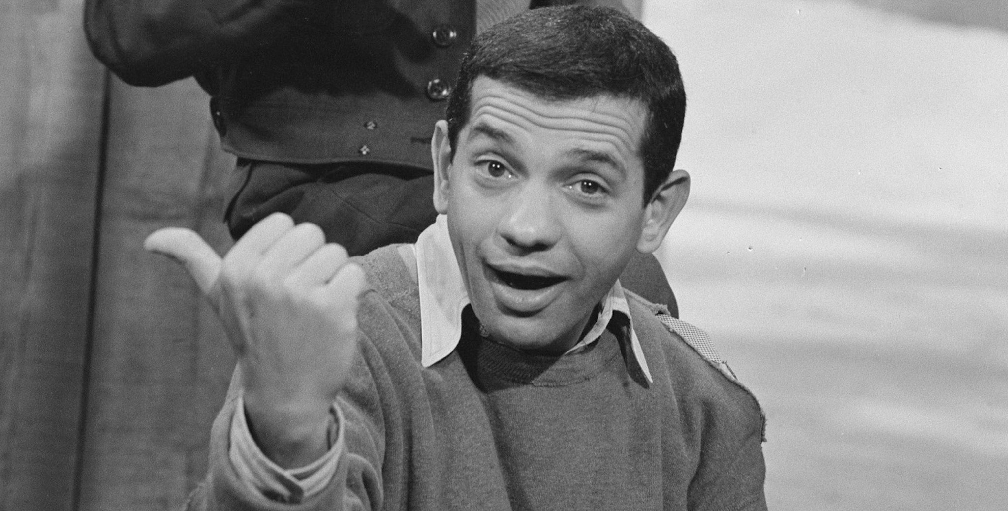 Robert Clary as Cpl. Louis LeBeau in ?The 43rd A Moving Story?, an episode from the CBS television comedy series "Hogan's Heroes", November 18, 1965.