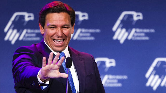 Republican Florida Governor Ron DeSantis waves to supporters at the Republican Jewish Coalition Annual Leadership Meeting in Las Vegas, Nevada, on November 19, 2022.