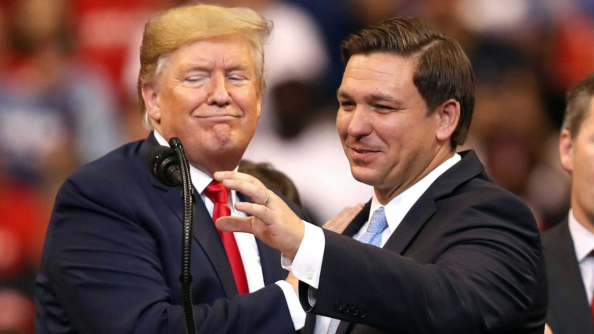 SUNRISE, FLORIDA - NOVEMBER 26: U.S. President Donald Trump introduces Florida Governor Ron DeSantis during a homecoming campaign rally at the BB&amp;T Center on November 26, 2019 in Sunrise, Florida. President Trump continues to campaign for re-election in the 2020 presidential race.