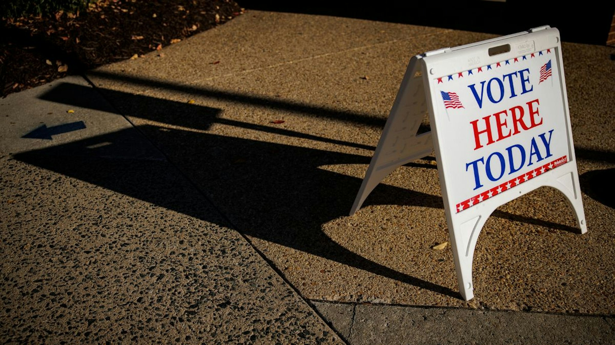 A Vote Here Today sign sits outside of an early voting location at the Stafford County Government Center on November 3, 2022 in Stafford, Virginia.