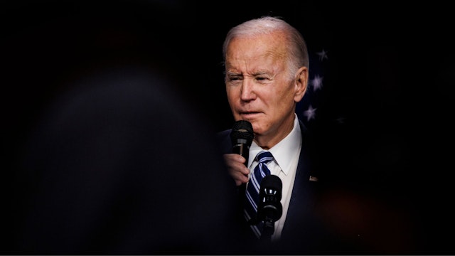 WASHINGTON, DC - NOVEMBER 10: US President Joe Biden speaks during an event hosted by the Democratic National Party at the Howard Theatre on November 10, 2022 in Washington, DC. The President and Vice President are speaking after the Democratic Party had a historically successful midterm election, fending off what was predicted to be a Red Wave.