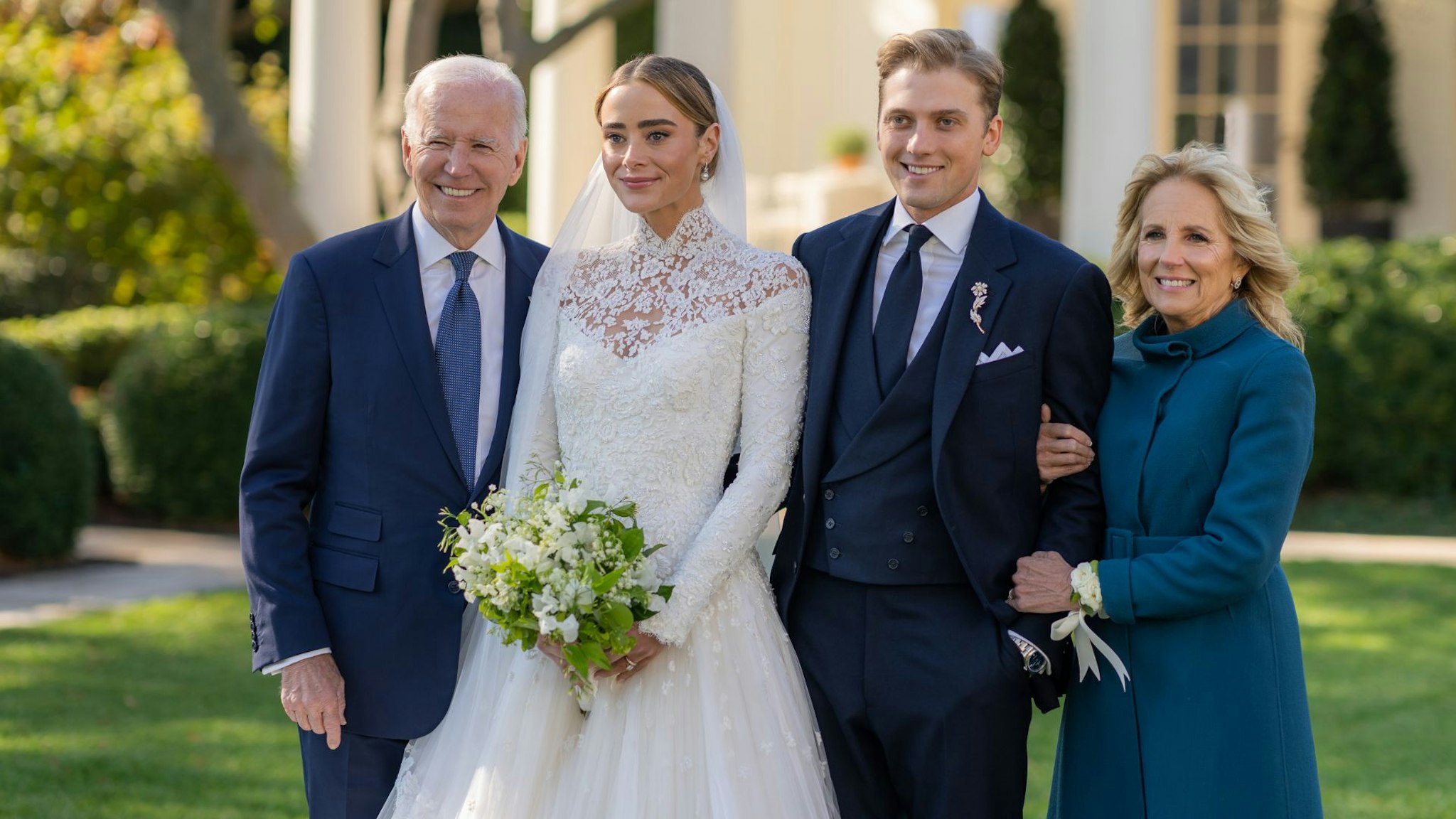 WASHINGTON, DC - NOVEMBER 19: In this handout provided by The White House, President Joe Biden and First Lady Jill Biden attend the wedding of Peter Neal and Naomi Biden Neal on the South Lawn of the White House on November 19, 2022 in Washington DC.
