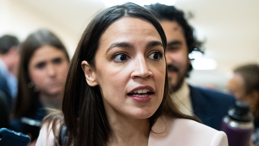 UNITED STATES - NOVEMBER 15: Rep. Alexandria Ocasio-Cortez, D-N.Y., speaks to reporters as she leaves the House Democrats caucus meeting in the U.S. Capitol in Washington on Tuesday, November 15, 2022.
