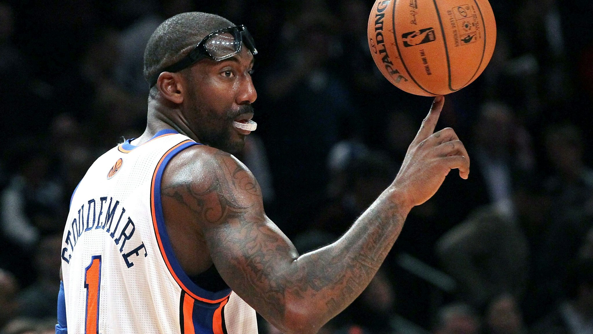 NEW YORK, NY - JANUARY 18: (NEW YORK DAILIES OUT) Amar'e Stoudemire #1 of the New York Knicks during a time out against the Phoenix Suns on January 18, 2012 at Madison Square Garden in New York City. The Suns defeated the Knicks 91-88.