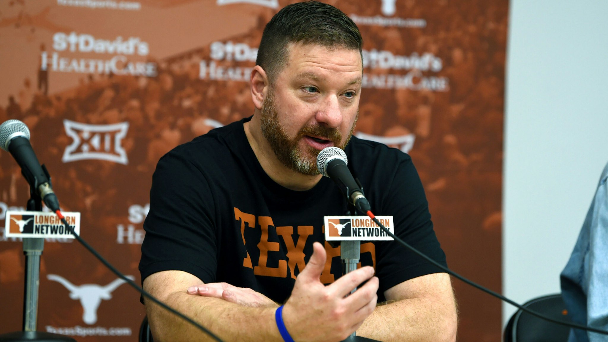 AUSTIN, TX - DECEMBER 10: Texas Longhorns head coach Chris Beard hold a press conference after the game featuring the Texas Longhorns against the Arkansas - Pine Bluff Golden Lions on December 10, 2022 at the Moody Center in Austin, TX.