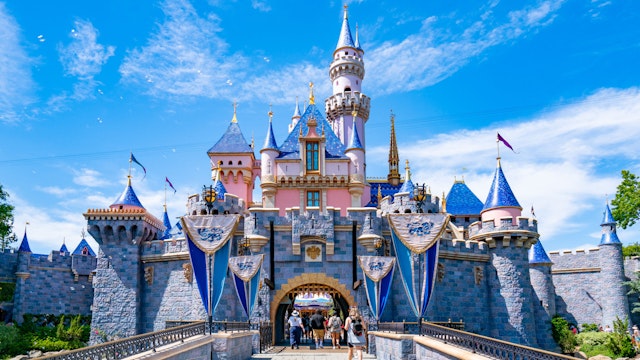 ANAHEIM, CA - JUNE 06: General views of Sleeping Beauty Castle at Disneyland, which has recently reopened after being closed to the public for over a year on June 06, 2021 in Anaheim, California.