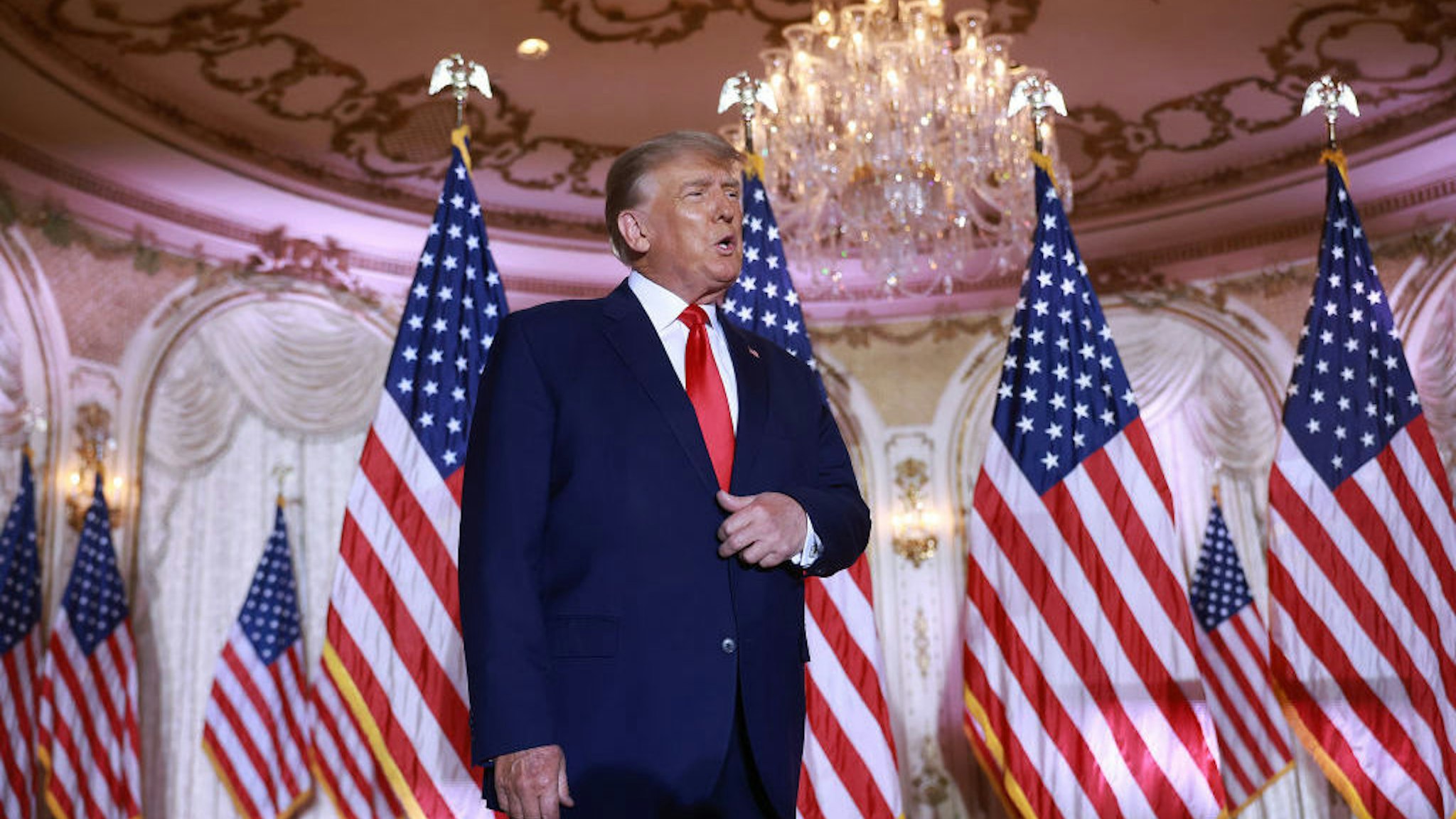 PALM BEACH, FLORIDA - NOVEMBER 15: Former U.S. President Donald Trump arrives on stage to speak during an event at his Mar-a-Lago home on November 15, 2022 in Palm Beach, Florida. Trump announced that he was seeking another term in office and officially launched his 2024 presidential campaign. (Photo by Joe Raedle/Getty Images)