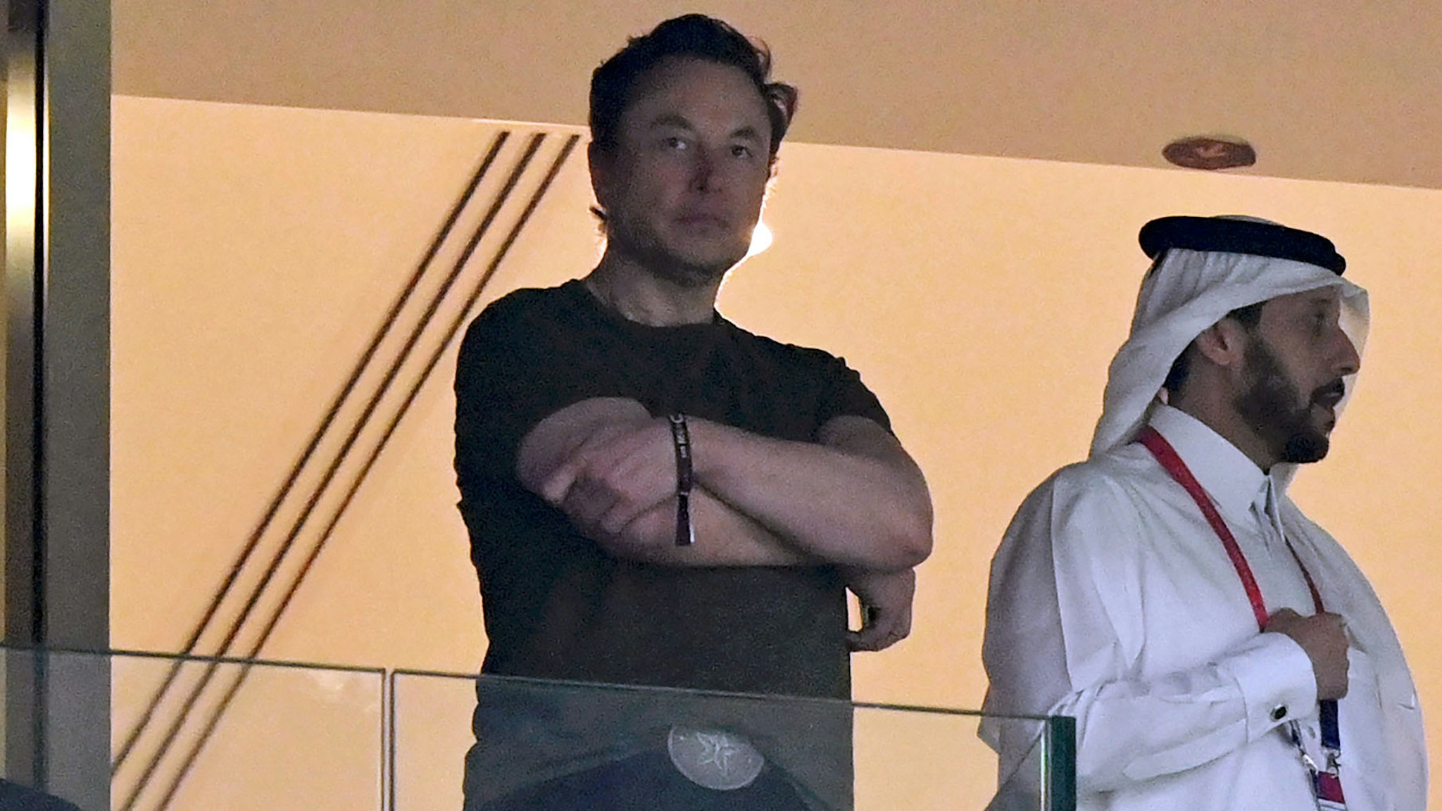 LUSAIL CITY, QATAR - DECEMBER 18: Jared Kushner and Elon Musk look on during the FIFA World Cup Qatar 2022 Final match between Argentina and France at Lusail Stadium on December 18, 2022 in Lusail City, Qatar.
