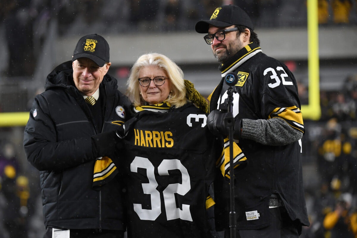 Steelers football, Team unveils Harris' retired No. 32 jersey inside  Acrisure Stadium, Sports