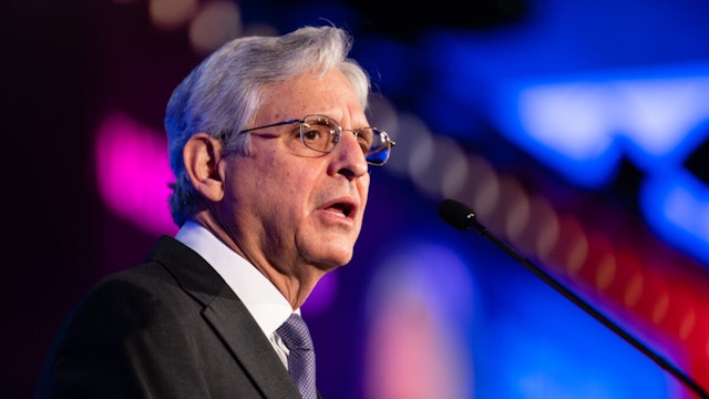 Merrick Garland, U.S. attorney general, speaks during the U.S. Conference of Mayors winter meeting in Washington, D.C., U.S., on Friday, Jan. 21, 2022.
