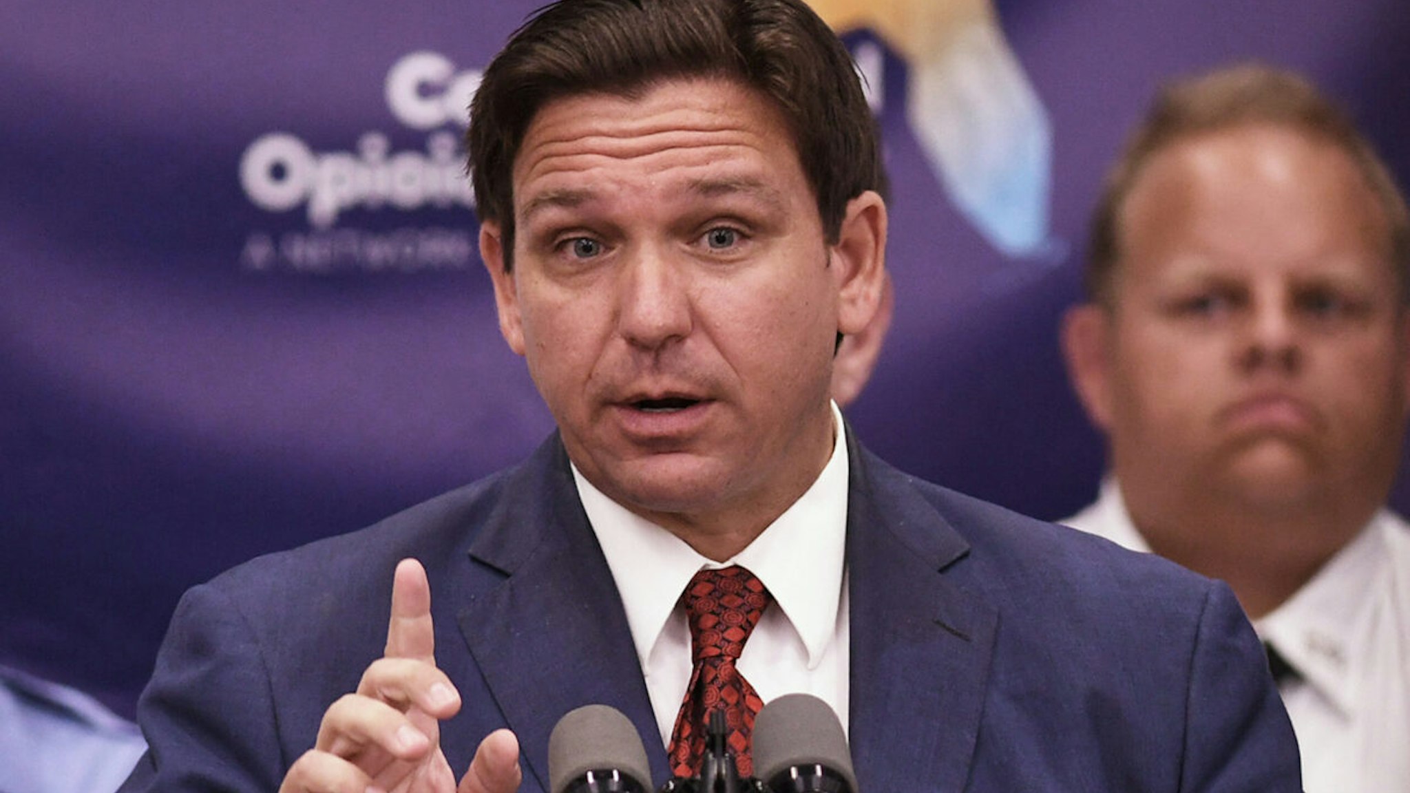 Florida Gov. Ron DeSantis speaks at a press conference to announce the expansion of a new, piloted substance abuse and recovery network to disrupt the opioid epidemic, at the Space Coast Health Foundation in Rockledge, Florida.