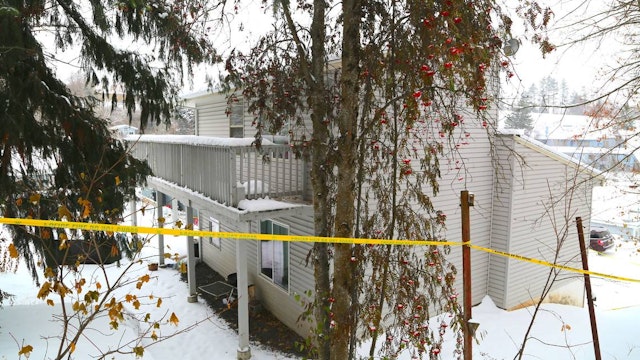A view from the back of the house on the 1100 block of King Road in Moscow where police found four University of Idaho students stabbed to death Nov. 13.