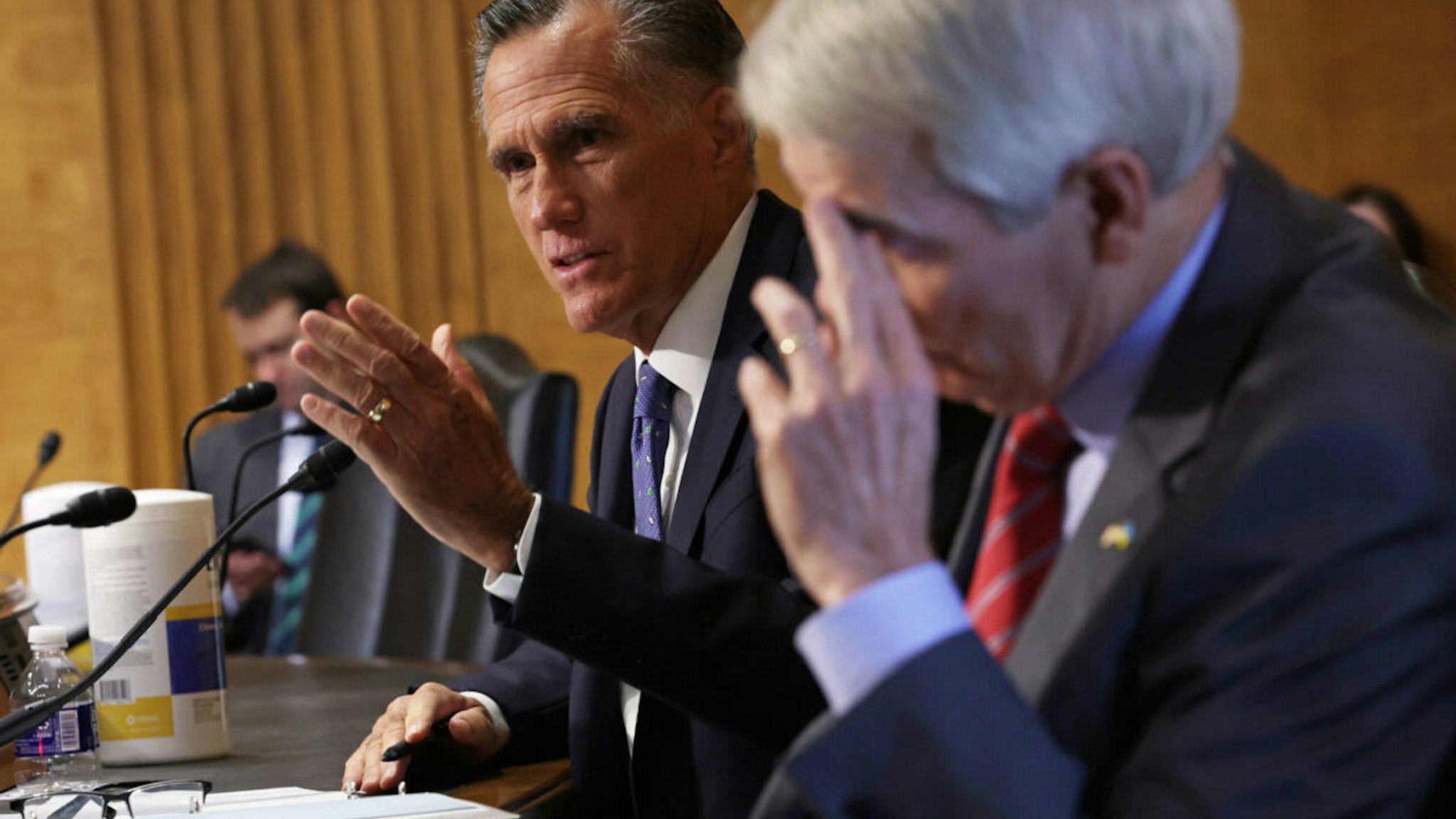 .S. Sen. Mitt Romney (R-UT) speaks during a hearing before Senate Foreign Relations Committee at Dirksen Senate Office Building on September 28, 2022 on Capitol Hill in Washington, DC.