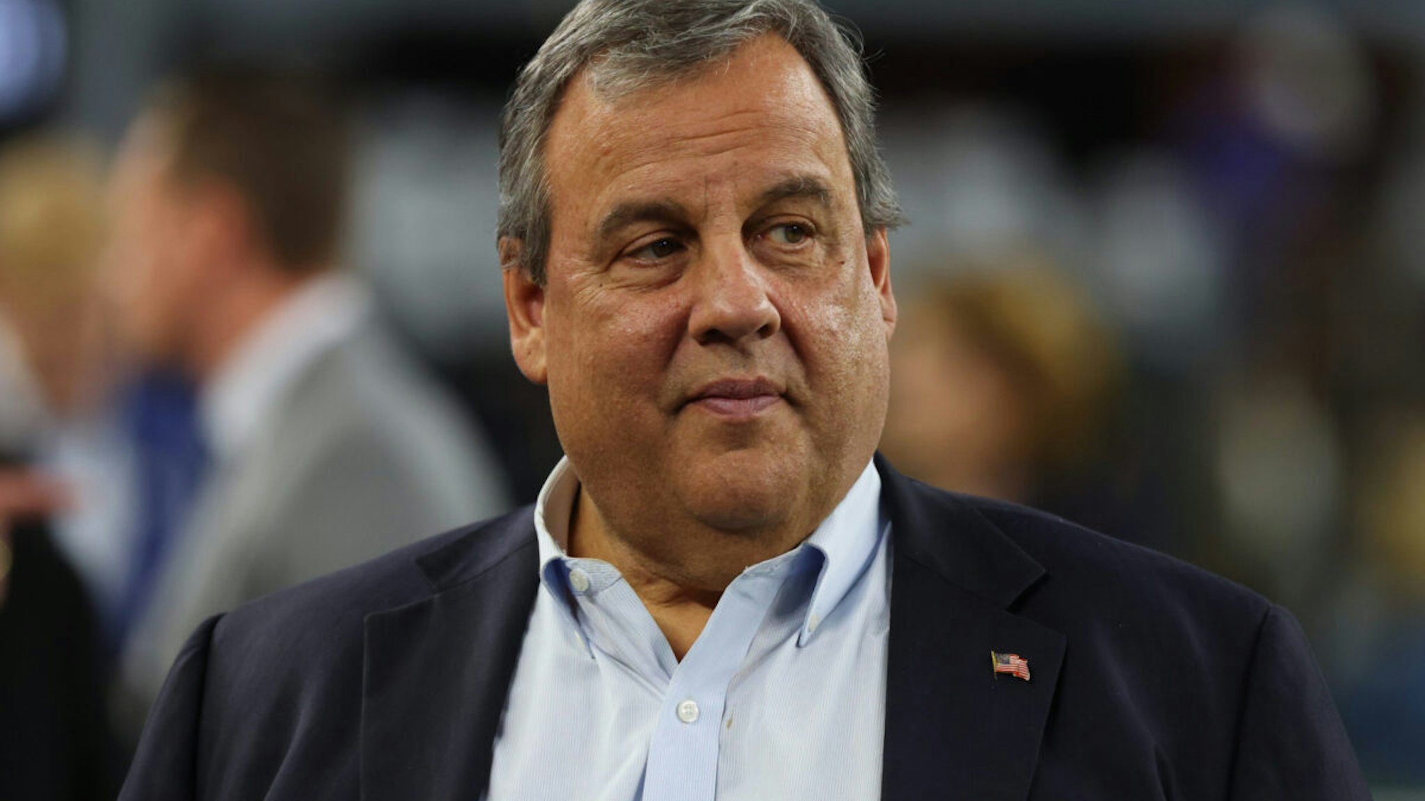 Former New Jersey Governor Chris Christie looks on prior to a game between the Indianapolis Colts and the Dallas Cowboys at AT&T Stadium on December 04, 2022 in Arlington, Texas.