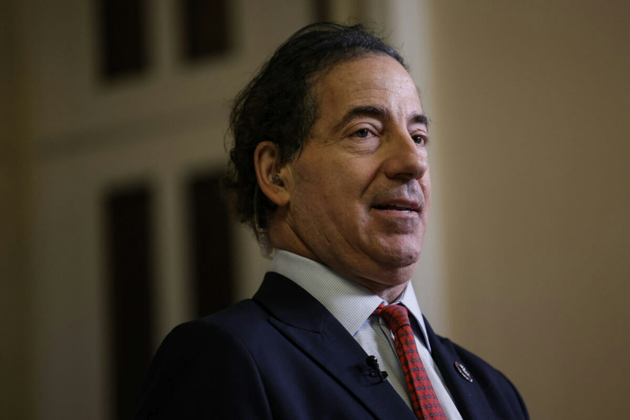 Rep. Jamie Raskin (D-MD) is interviewed on camera outside the House Chambers of the U.S. Capitol Building on December 23, 2022 in Washington, DC.