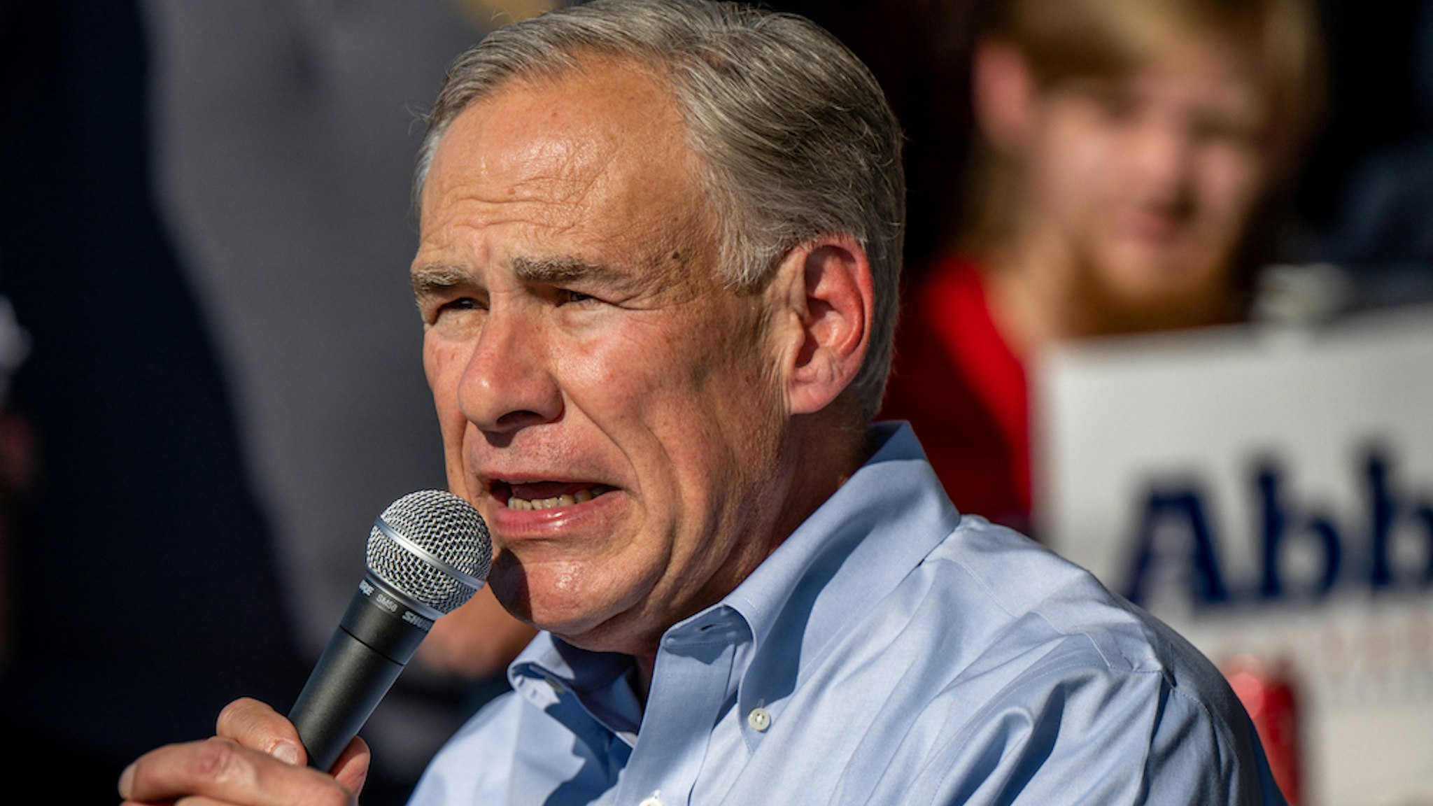 KATY, TEXAS - OCTOBER 27: Texas Gov. Greg Abbott speaks during a 'Get Out The Vote' rally at the Fuzzy's Pizza &amp; Italian Cafe on October 27, 2022 in Katy, Texas. With less than two weeks away from the midterm election, Gov. Greg Abbott continues campaigning across the state of Texas. Gov. Abbott is up against Democratic gubernatorial candidate Beto O'Rourke. (Photo by Brandon Bell/Getty Images)