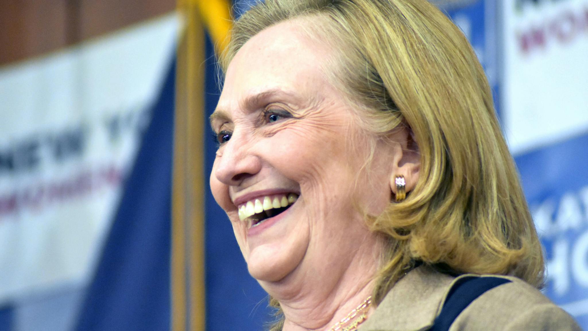 Hillary Rodham Clinton delivers remarks during a get out the vote event NEW YORK, UNITED STATES - NOVEMBER 3: Hillary Rodham Clinton delivers remarks during a get out the vote event in New York, United States on November 3, 2022.
