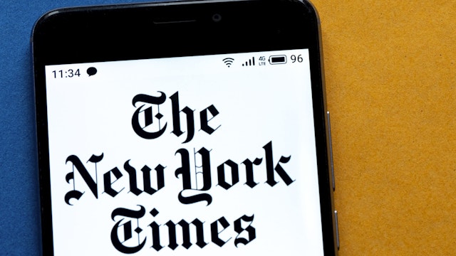 UKRAINE - 2020/01/28: In this photo illustration a New York Times logo seen displayed on a smartphone.