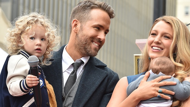 Actors Ryan Reynolds and Blake Lively with daughters James Reynolds and Ines Reynolds attend the ceremony honoring Ryan Reynolds with a Star on the Hollywood Walk of Fame on December 15, 2016 in Hollywood, California.