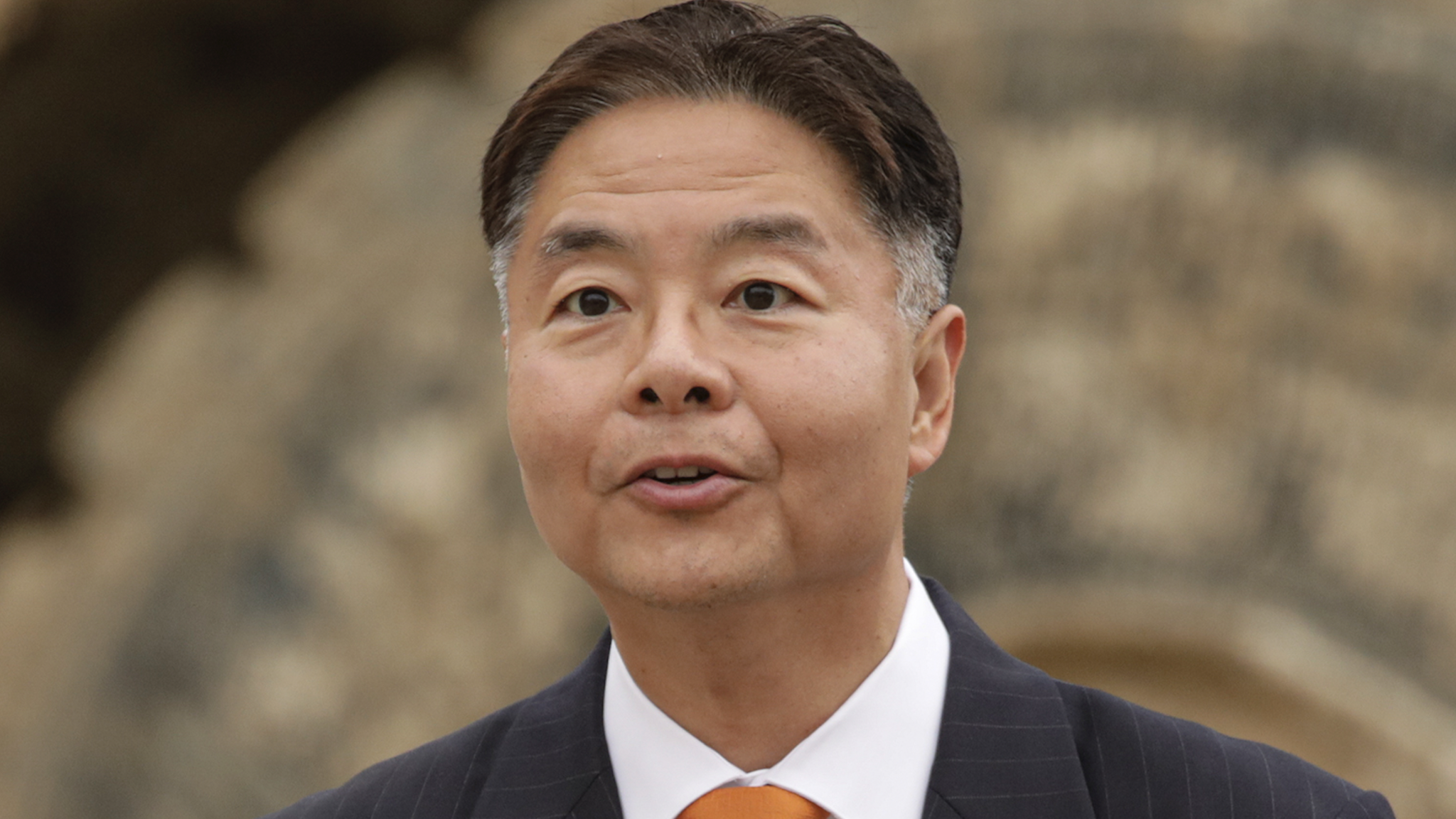 Los Angeles, CA - October 13: Congressman Ted Lieu at a press conference addressed by President Joe Biden at the construction site for the future terminus of the Metro D (Purple) Line near the West Los Angeles VA Campus on Thursday, Oct. 13, 2022 in Los Angeles, CA.