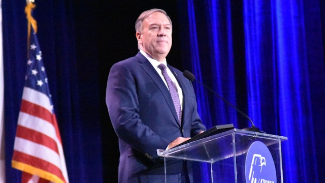 Former U.S. Secretary of State Mike Pompeo delivers remarks during the Republican Jewish Coalition Annual Meeting in Las Vegas, Nevada, United States on November 18, 2022.
