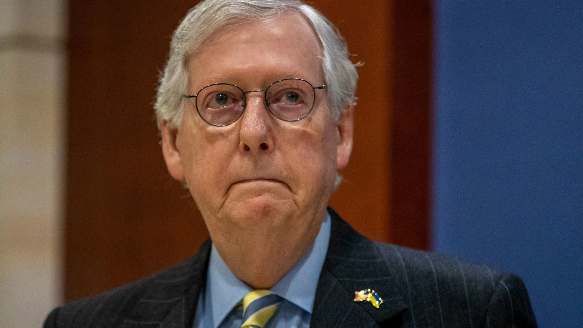 WASHINGTON, DC - MARCH 16: U.S. Senate Minority Leader Sen. Mitch McConnell (R-KY) listens as House Minority Leader Kevin McCarthy (R-CA) speaks to media after Ukrainian President Zelenskyy Virtually addressed the at the U.S. Capitol on March 16, 2022 in Washington, DC. Zelenskyy addressed Congress as Ukraine continues to defend itself from an ongoing Russian invasion.