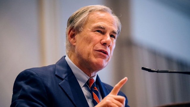 Texas Governor Greg Abbott speaks during the Houston Region Business Coalition's monthly meeting on October 27, 2021 in Houston, Texas.