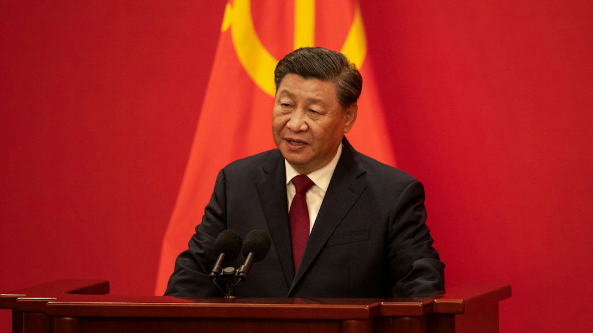 Xi Jinping, China's president, speaks during the unveiling of the Communist Party of China's new Politburo Standing Committee at the Great Hall of the People in Beijing, China, on Sunday, Oct. 23, 2022. President Xi Jinping stacked China's most powerful body with his allies, giving him unfettered control over the world's second-largest economy. Source: Bloomberg