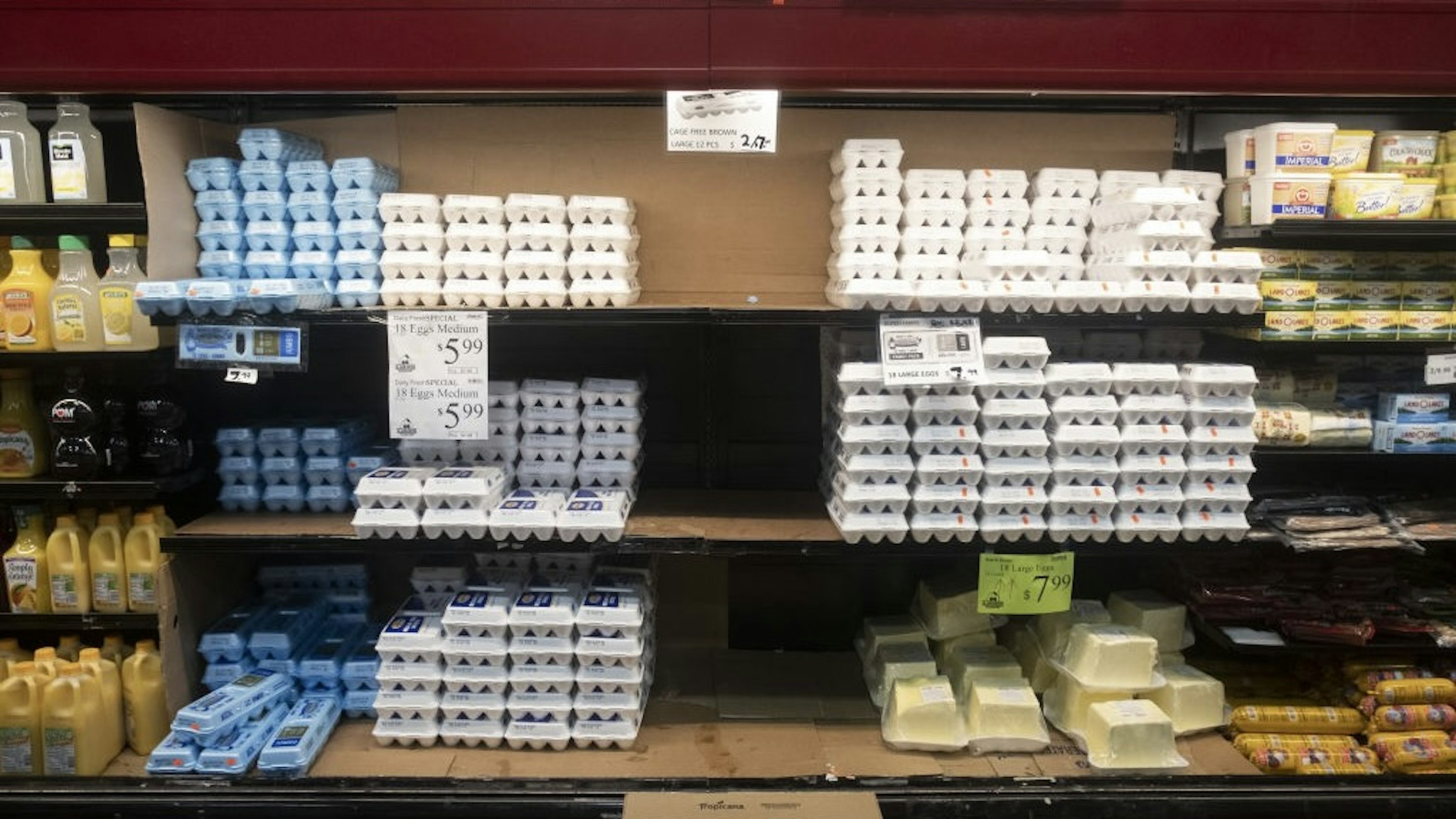 Egg Prices Soar Across the US Eggs for sale at a grocery store in Detroit, Michigan, US, on Wednesday, Jan. 18, 2023. In the final 12 weeks of the year, shell egg prices were up 81% compared to that same period in 2021, for an average per-unit price of $5.24. Photographer: Matthew Hatcher/Bloomberg via Getty Images Bloomberg / Contributor